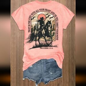 Cowgirl Horse Graphic Tee - Coral Pink